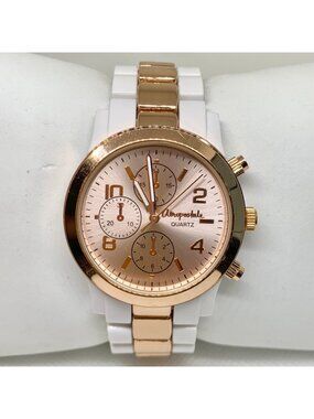 Aeropostale women gold white tone 37mm round case quartz analog up to 7” running